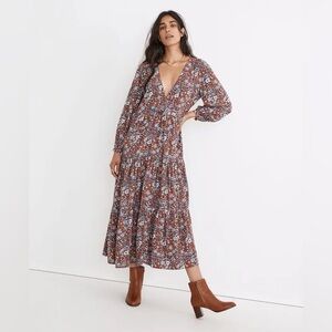 Madewell Challis Wrap Midi Dress in Woodland Floral Size Small